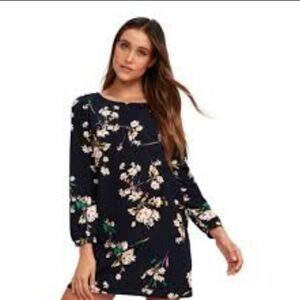 LULUS Herbaceous Babe Navy Floral Print Shift Dress